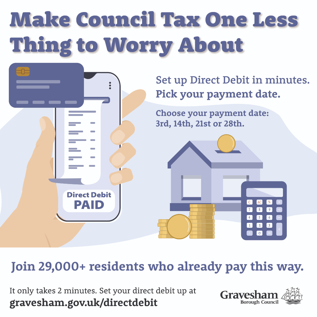 graveshambc's tweet image. Looking for an easier way to manage your Council Tax?
Over 29,000 Gravesham residents now pay by Direct Debit.
✅ Pick your payment date that works for you
✅ No more missed payments
✅Takes 2 mins to set up
Make the switch today: gravesham.gov.uk/directdebit