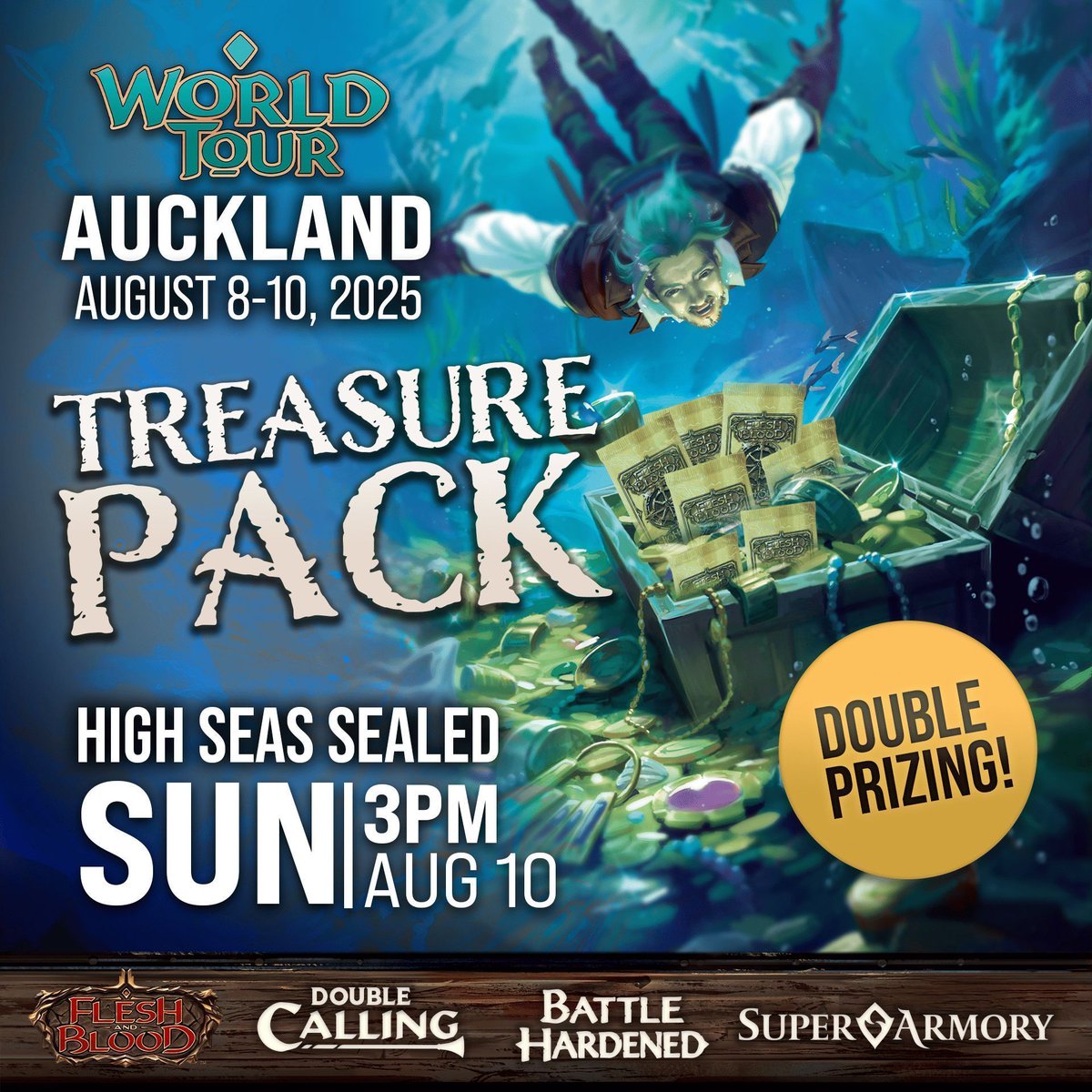 fabtcg's tweet image. Ahoy, heroes! World Tour: Auckland sets course for New Zealand - the legendary birthplace of Flesh and Blood! ⚓
⚔️ Calling A - Welcome to Rathe
💥 Calling B - Classic Constructed
🔥 Battle Hardened - Arcane Rising 1st Edition - Limited
✨ Plunder pirate booty in the Treasure…