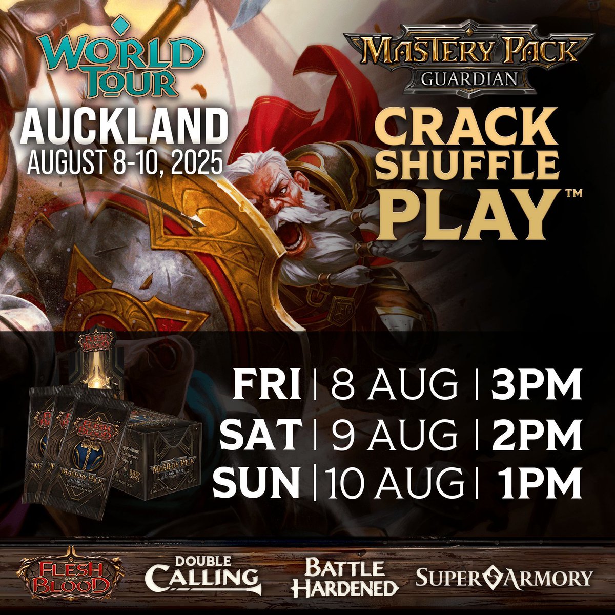 fabtcg's tweet image. Ahoy, heroes! World Tour: Auckland sets course for New Zealand - the legendary birthplace of Flesh and Blood! ⚓
⚔️ Calling A - Welcome to Rathe
💥 Calling B - Classic Constructed
🔥 Battle Hardened - Arcane Rising 1st Edition - Limited
✨ Plunder pirate booty in the Treasure…