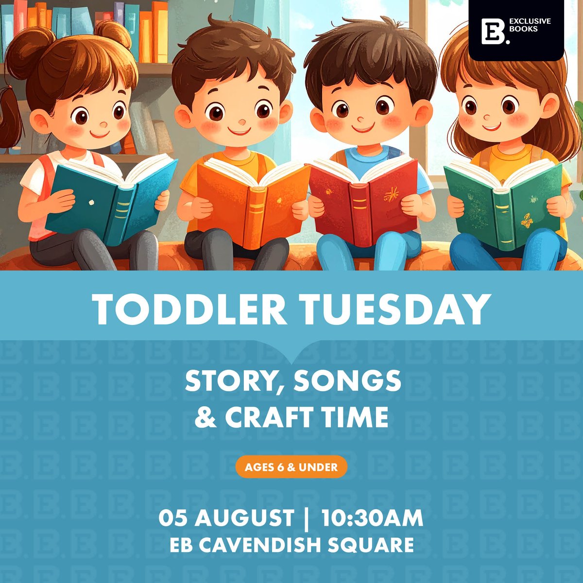 ExclusiveBooks's tweet image. 📍🗓️ Join us at EB @CavendishCT for an exciting Toddler Tuesday children's event!
RSVP is essential here: exclusivebooks.co.za/pages/events#?…