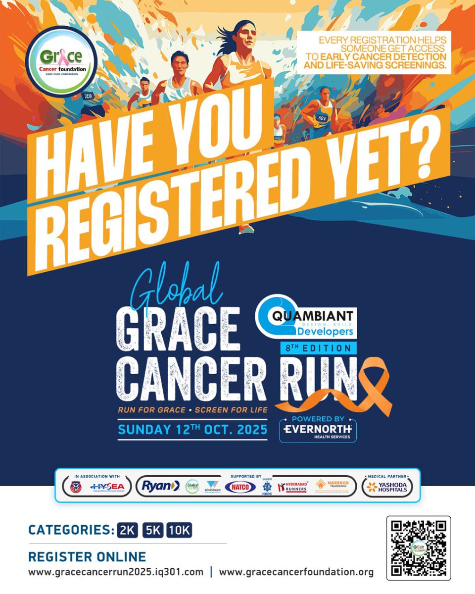 drchinnababu's tweet photo. This is your reminder!
The Quambiant Global Grace Cancer Run is on Sunday, October 12th!
Register today and help bring cancer screenings and early detection to those who need it most.
#GraceCancerRun #RunForGrace #ScreenForLife #CancerAwareness #oncologist #drchinnababu https://t.co/C1f99J4wdM