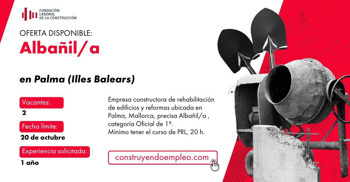 FLCconstruccion's tweet image. ¿Buscas una oportunidad para construir un gran futuro? 🚧
Conoce las últimas vacantes en construcción publicadas en nuestro portal de #empleo: 

💼 Albañil/a construyendoempleo.com/mainPage?offer…
💼 Técnico de mantenimiento construyendoempleo.com/mainPage?offer…
💼 Jefe/a de producción…