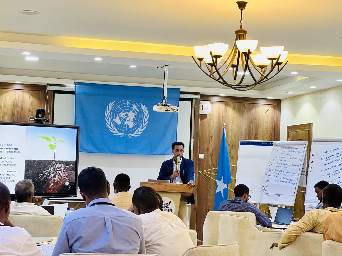 EcohubSomalia's tweet photo. Our Executive Director, Ali Farah @AliFarahA_, proudly facilitated the 1-week #LEHA training in Mogadishu, organized by @UNEP & @OCHASom. As part of the Steering Committee, EcoHub Somalia remains committed to greener humanitarian action in Somalia. 🌿🇸🇴
#Ecohubsomalia2025 https://t.co/tqIs3TRa8G