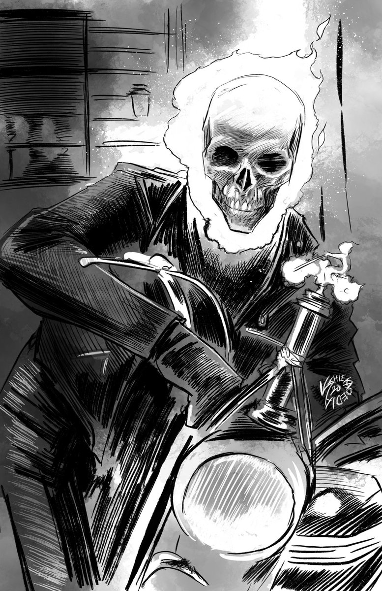 schiekapedia's tweet image. Little #Ghostrider #fanart from the archives, modeled on #MarlonBrando in The Wild One.
#art #artist #artwork #comics #makecomics #illustration #marvel