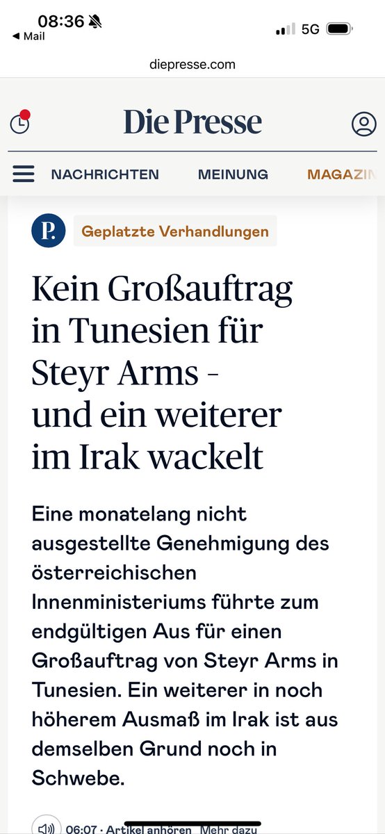 Die Republik Österreich hat es nicht geschafft, in acht Monaten die Ausfuhrgenehmigung für vier (!) Testgewehre auszustellen. Auftrag für 8000 Stück futsch. Das kann man alles nicht erfinden.