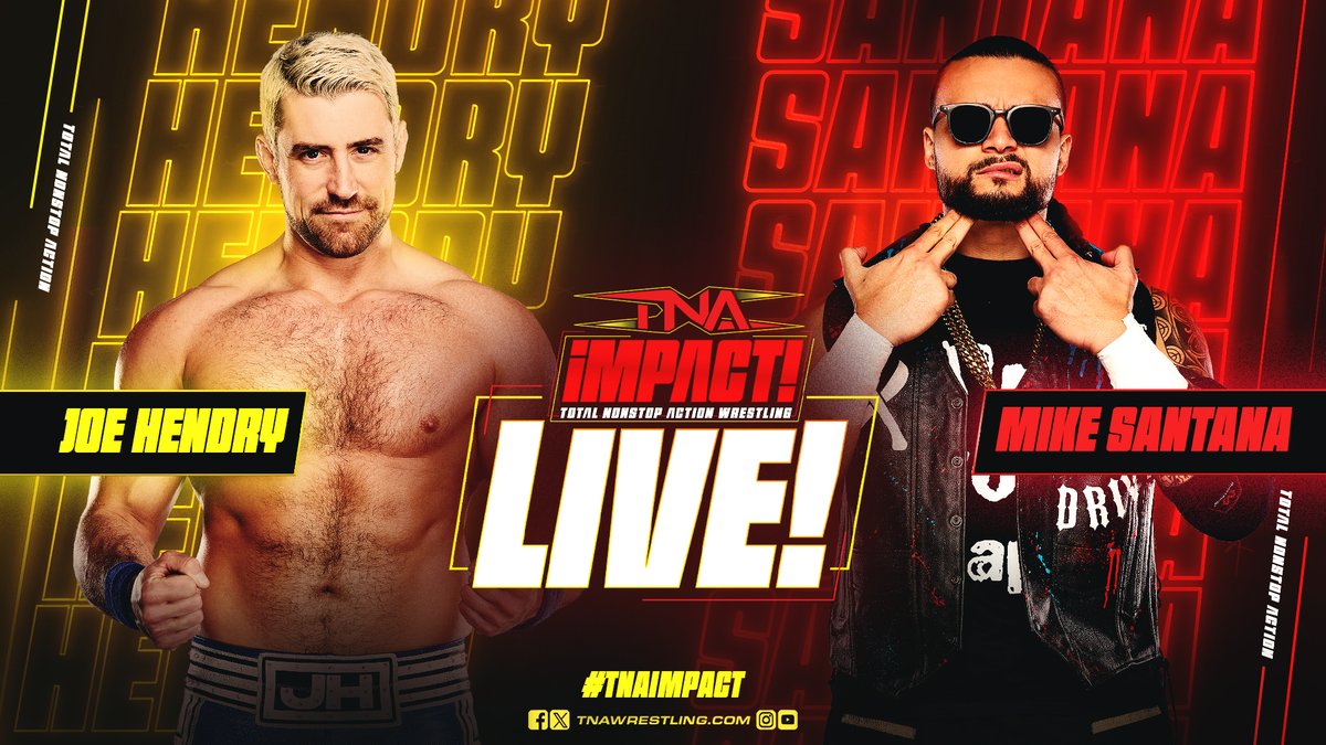 ThisIsTNAUK's tweet image. Tonight's iMPACT! LIVE (or on demand) on TNA+:
⭐️ Joe Hendry one-on-one with Mike Santana.
⭐️ We will hear from TNA Knockouts World Champion and NXT Women's Champion Jacy Jayne.
⭐️ Mance Warner goes No DQ with Jake Something.
⭐️ New TNA X-Division Champion Leon Slater speaks.