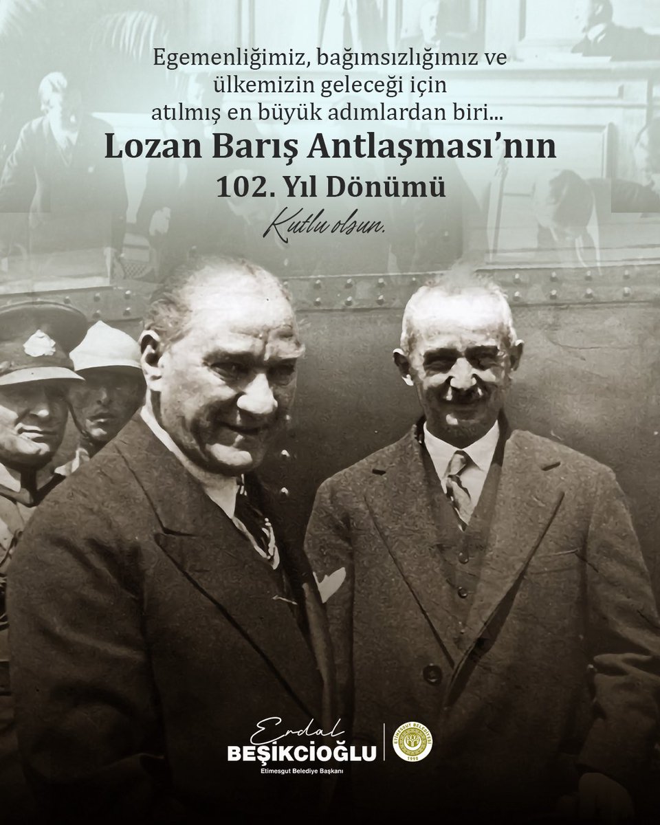 erdalbeskcioglu's tweet image. Bir milletin yeniden ayağa kalkışının adıdır Lozan..
Egemenliğimizi, bağımsızlığımızı ve geleceğimizi tescilleyen Lozan Barış Antlaşması’nın 102. yılı kutlu olsun.

Ebedi Liderimiz Gazi Mustafa Kemal Atatürk başta olmak üzere, Lozan’da milletimizin onurunu savunan tüm…
