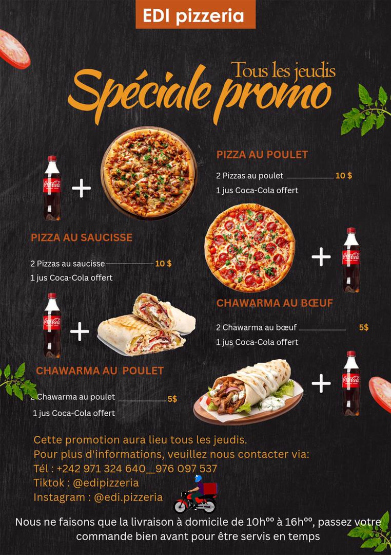 #Goma – EDI Pizzeria frappe encore fort avec une nouvelle offre de nos produits de restauration et pâtisserie chaque jeudi . Ne ratez pas cette opportunité karibu. #JMF @DG