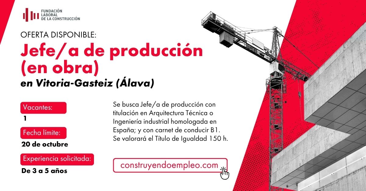 FLCconstruccion's tweet image. ¿Buscas una oportunidad para construir un gran futuro? 🚧
Conoce las últimas vacantes en construcción publicadas en nuestro portal de #empleo: 

💼 Albañil/a construyendoempleo.com/mainPage?offer…
💼 Técnico de mantenimiento construyendoempleo.com/mainPage?offer…
💼 Jefe/a de producción…