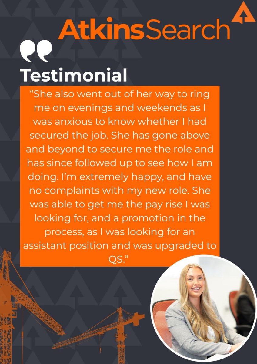 Assistant Quantity Surveyor Promoted to Quantity Surveyor!

Are you looking for your next success story? Explore our current QS opportunities to progress you career here - atkinssearch.co.uk/quantity-surve…

#QuantitySurveyorJobs #ConstructionCareers #Success #TeamWork #Recruitment #Jobs