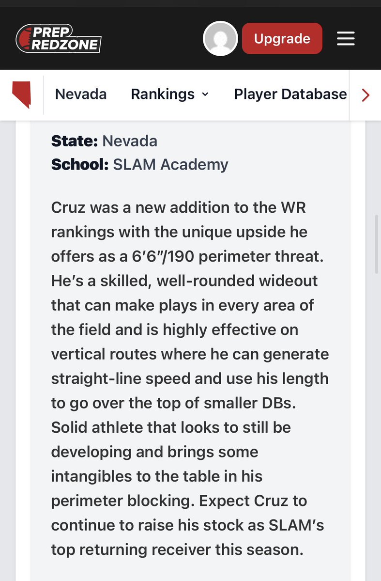 PabloCruz2026's tweet image. Thank You Prep RedZone for the Write Up and adding me to the Rankings @PrepRedzoneNV @slamnvfootball1