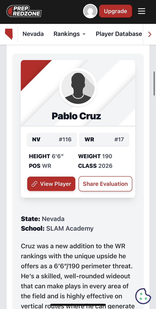 PabloCruz2026's tweet image. Thank You Prep RedZone for the Write Up and adding me to the Rankings @PrepRedzoneNV @slamnvfootball1