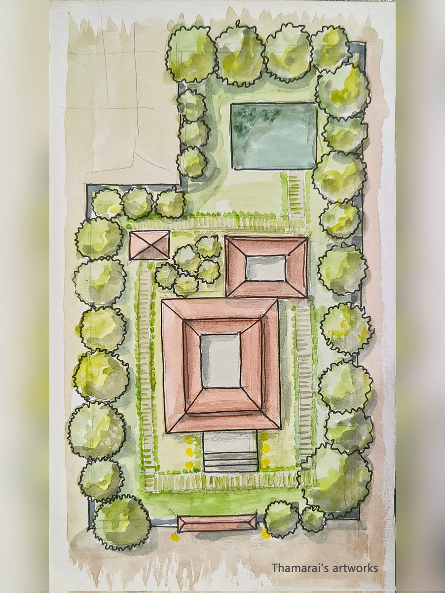 Plan of traditional courtyard house with water pond and garden - Drone view art
#artstudio
