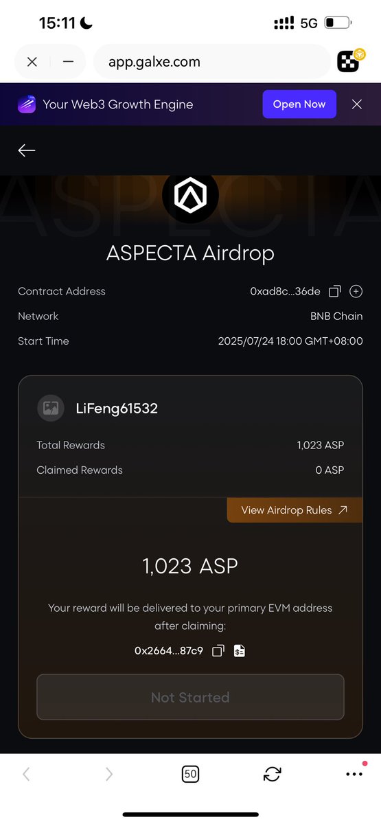 俊哥(韭菜大学生)🎒 (@lifeng61532) on Twitter photo 格局格局了兄弟们 <a href="/aspecta_ai/">Aspecta - BuildKey 🔑</a> 空投可以查了!
目前盘前价格 1ap=0.8U
我拿到了1023个asp
再算上Metro质押给的300个
足足1000多U的大毛
空投查询地址(app.galxe.com/quest/earndrop…) 格局格局了兄弟们 <a href="/aspecta_ai/">Aspecta - BuildKey 🔑</a> 空投可以查了!
目前盘前价格 1ap=0.8U
我拿到了1023个asp
再算上Metro质押给的300个
足足1000多U的大毛
空投查询地址(app.galxe.com/quest/earndrop…)