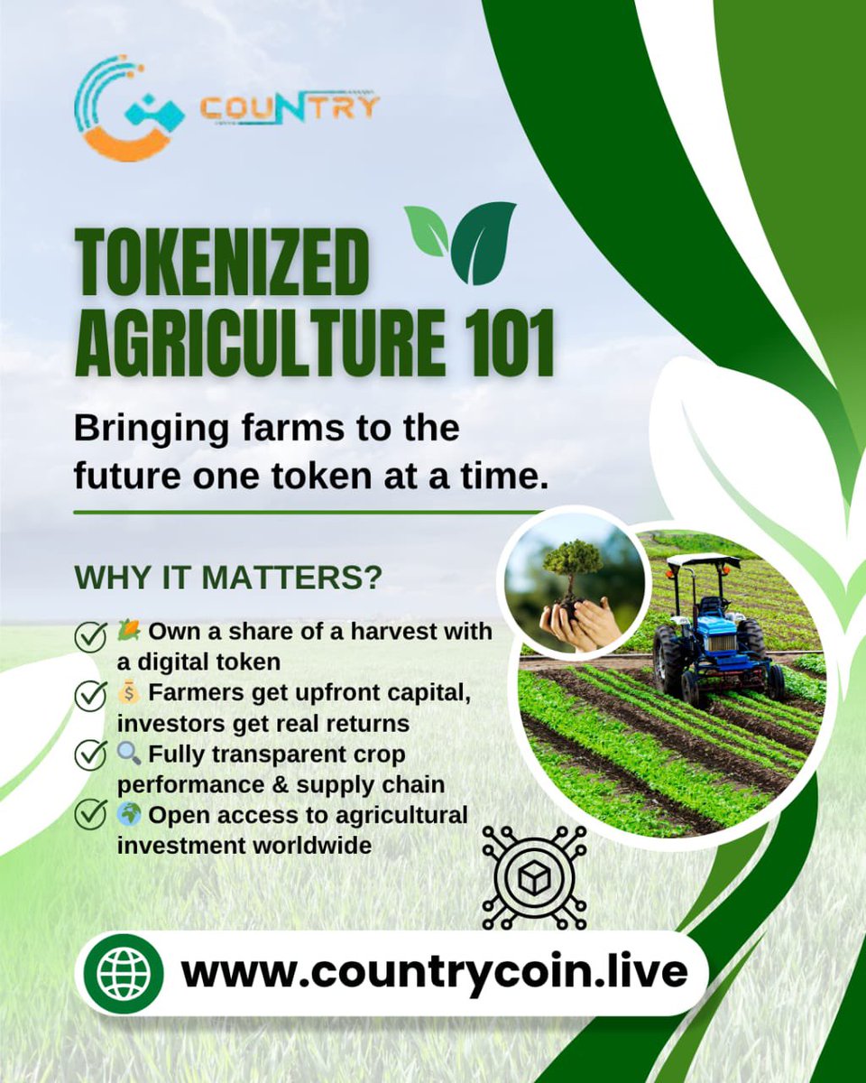 CotyCoin's tweet image. 🌾💰 Tokenize the Future of Farming!

👉 Visit Our Website: 🌐 countrycoin.live

#TokenizedFarming #AgriInvestment #DigitalTokens #SmartAgriculture #FarmFunding #CountryCoin #BlockchainFarming

agriculture token, farm investment, crop tokenization, smart farm finance