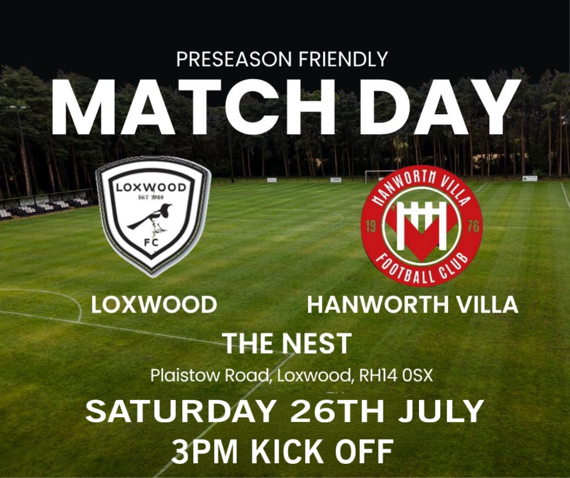 Loxwood FC Official (@loxwoodfc1920) on Twitter photo Next Up at The Nest ⚪️⚫️
On Saturday we welcome <a href="/HanworthVillaFC/">Hanworth Villa FC</a> to The Nest for a Pre Season Friendly
Kick Off 3.00pm
FREE ENTRY!!!!!!
Come down and cheer on our lads on have a Burger 🍔 and a Beer 🍺 a £5 Next Up at The Nest ⚪️⚫️
On Saturday we welcome <a href="/HanworthVillaFC/">Hanworth Villa FC</a> to The Nest for a Pre Season Friendly
Kick Off 3.00pm
FREE ENTRY!!!!!!
Come down and cheer on our lads on have a Burger 🍔 and a Beer 🍺 a £5