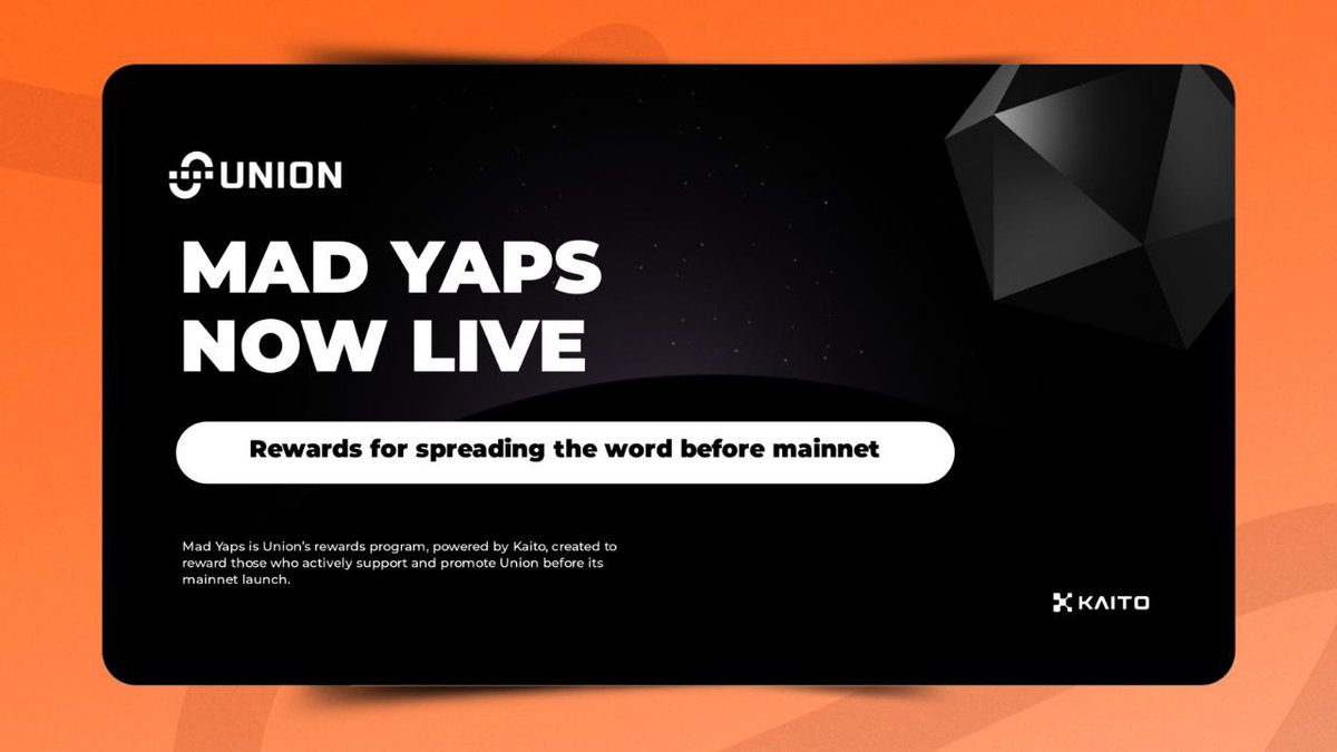 Abrahamchase09's tweet image. Well, Web3 thrives when we build and grow together.
@union_build is rewarding everyone who spread the word early with their "MAD YAPS" campaign. Here's everything you need to know.
Mad Yaps is Union’s rewards program, powered by @KaitoAI, created to reward those who actively…