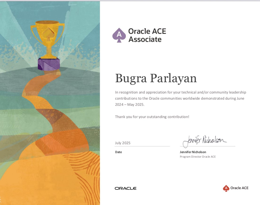 BugraParlayan's tweet image. Hello @oracleace I’m back again — nice to see you! 🤗🤗🤗