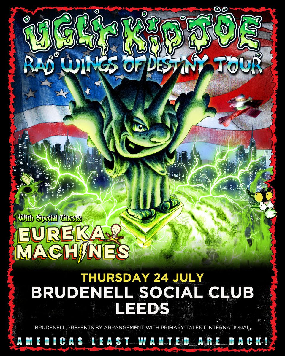 Nath Brudenell (@nath_brudenell) on Twitter photo Joining us on their 'Rad Wings of Destiny' tour, Ugly Kid Joe are back here at The Brudenell TONIGHT! šø
+ support from <a href="/EurekaMachines/">Eureka Machines</a> š¤
Tickets are running very low - if you're lucky, there might be a few left below. š
ā”ļø tinyurl.com/UglyKidJoe-Lds⦠Joining us on their 'Rad Wings of Destiny' tour, Ugly Kid Joe are back here at The Brudenell TONIGHT! šø
+ support from <a href="/EurekaMachines/">Eureka Machines</a> š¤
Tickets are running very low - if you're lucky, there might be a few left below. š
ā”ļø tinyurl.com/UglyKidJoe-Ldsā¦