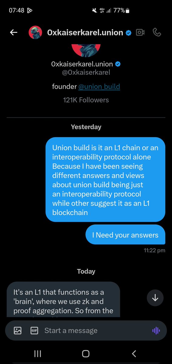 Kings carson (✸,✸) Gnoma Reddio 🦙🔥 (@kingscarson) on Twitter photo Yesterday I had a chat with our founder <a href="/0xkaiserkarel/">0xkaiserkarel.union</a> I wanted to get clarity if union build is an L1 chain because I have seen lot of people disagree with this. and here is a breakdown of his answers.
The reason why union build is not considered an L1 chain according to some Yesterday I had a chat with our founder <a href="/0xkaiserkarel/">0xkaiserkarel.union</a> I wanted to get clarity if union build is an L1 chain because I have seen lot of people disagree with this. and here is a breakdown of his answers.
The reason why union build is not considered an L1 chain according to some