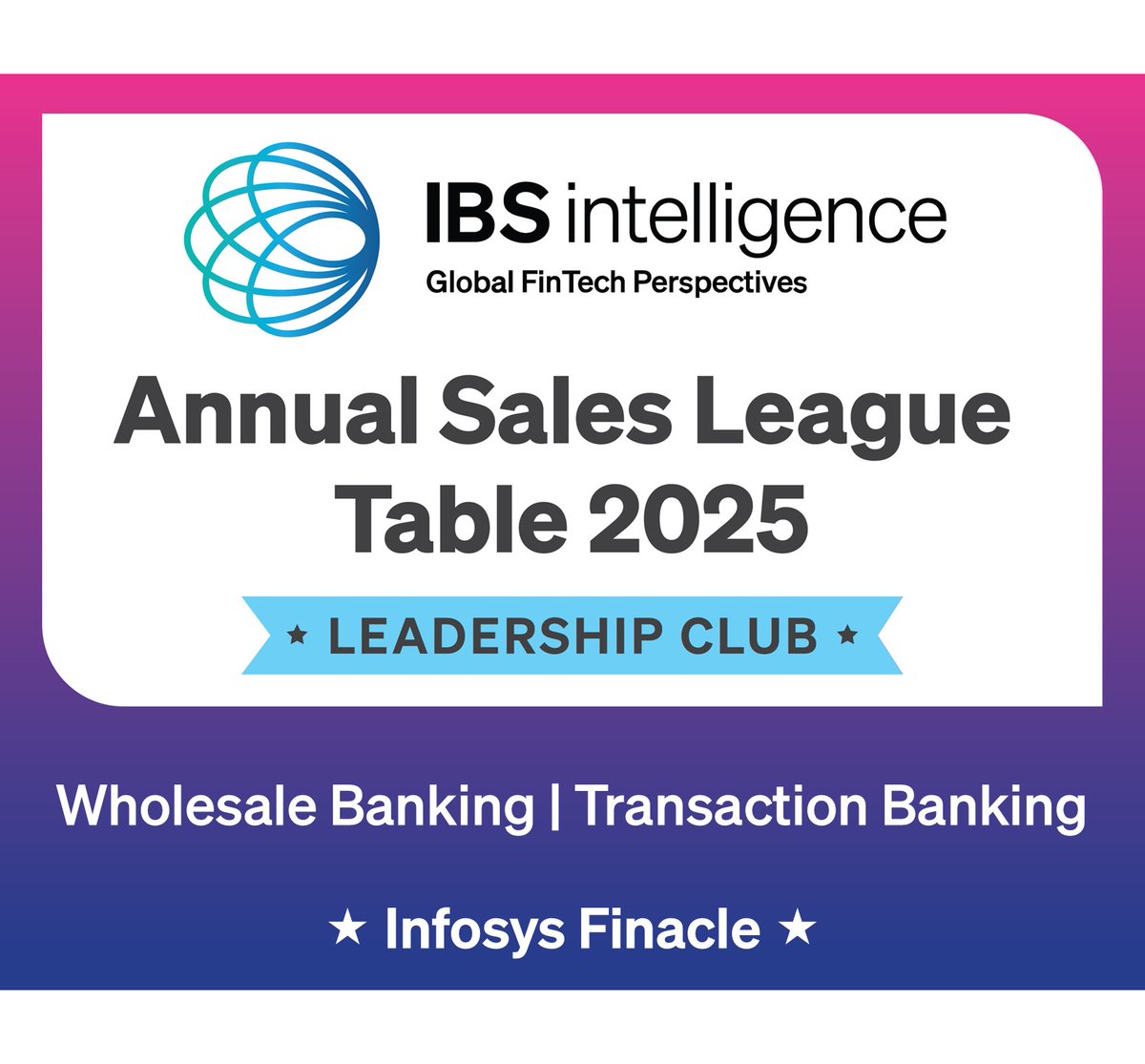 IBSIntelligence's tweet image. Infosys Finacle wins at the IBSi Sales League Table 2025
Infosys Finacle 𝗕𝗹𝗮𝘇𝗲𝘀 𝗮 𝗧𝗿𝗮𝗰𝗸 𝗮𝗰𝗿𝗼𝘀𝘀 𝗕𝗮𝗻𝗸𝗶𝗻𝗴 𝗗𝗶𝘃𝗶𝘀𝗶𝗼𝗻𝘀 𝗮𝘁 𝘁𝗵𝗲 𝗜𝗕𝗦𝗶 𝗦𝗮𝗹𝗲𝘀 𝗟𝗲𝗮𝗴𝘂𝗲 𝗧𝗮𝗯𝗹𝗲 2025! 🏆
Infosys Finacle continues to lead the way at the IBSi Sales League…