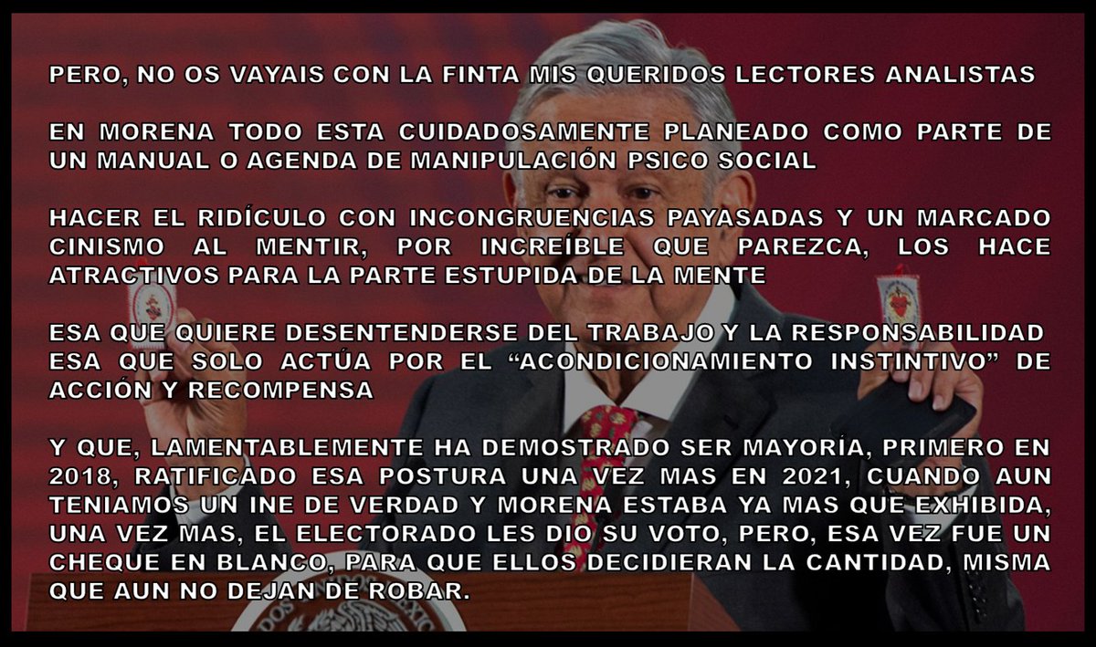 AleMilMar's tweet image. No es casual que la estupidez sea la identidad o sello de una ideología que se engancha con la parte infantil de la mente.
#NarcoPartidoMorena #Barredora #NarcoSectaMorena