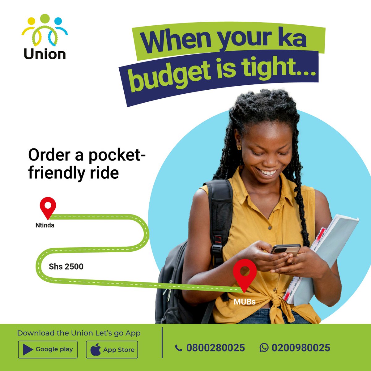 UnionAppUg's tweet image. Freshers, campus comes with freedom. But that freedom is better when you manage your ka budget well. Save on rides.
Download the Union Let's go App and enjoy affordable, convenient and safe rides.
#UnionLetsGo #UpgradeYourRide #RideEasy #TheBetterWayToMove