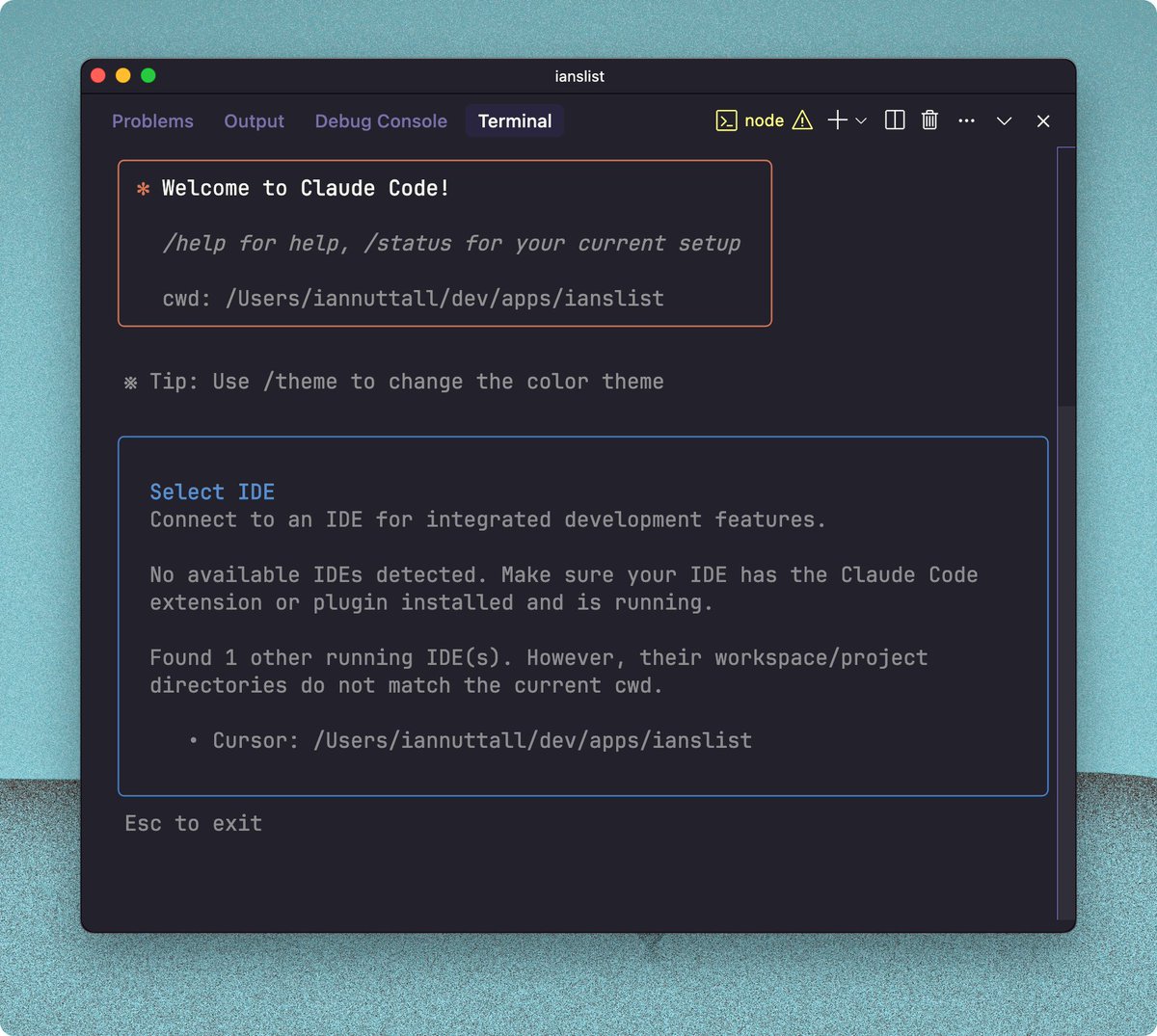 iannuttall's tweet image. Seems to be a bug with latest Claude Code and it's not connecting to Cursor/VS Code
/ide shows an error about the workspace
