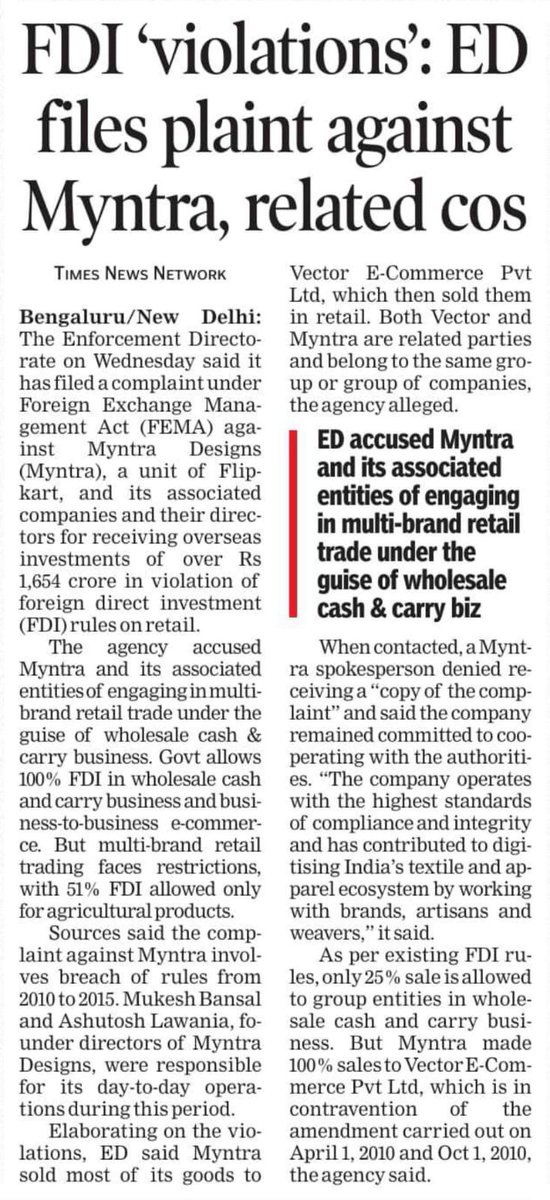 Confederation of All India Traders (CAIT) (@caitindia) on Twitter photo ED files complaint against Myntra for ₹1,654 Cr FEMA violation, accusing it of retailing under the guise of wholesale.
When laws are bent, lakhs of Indian traders suffer.
CAIT urges the Govt to act firmly and uphold the integrity of India's retail ecosystem.
<a href="/narendramodi/">Narendra Modi</a> ED files complaint against Myntra for ₹1,654 Cr FEMA violation, accusing it of retailing under the guise of wholesale.
When laws are bent, lakhs of Indian traders suffer.
CAIT urges the Govt to act firmly and uphold the integrity of India's retail ecosystem.
<a href="/narendramodi/">Narendra Modi</a>