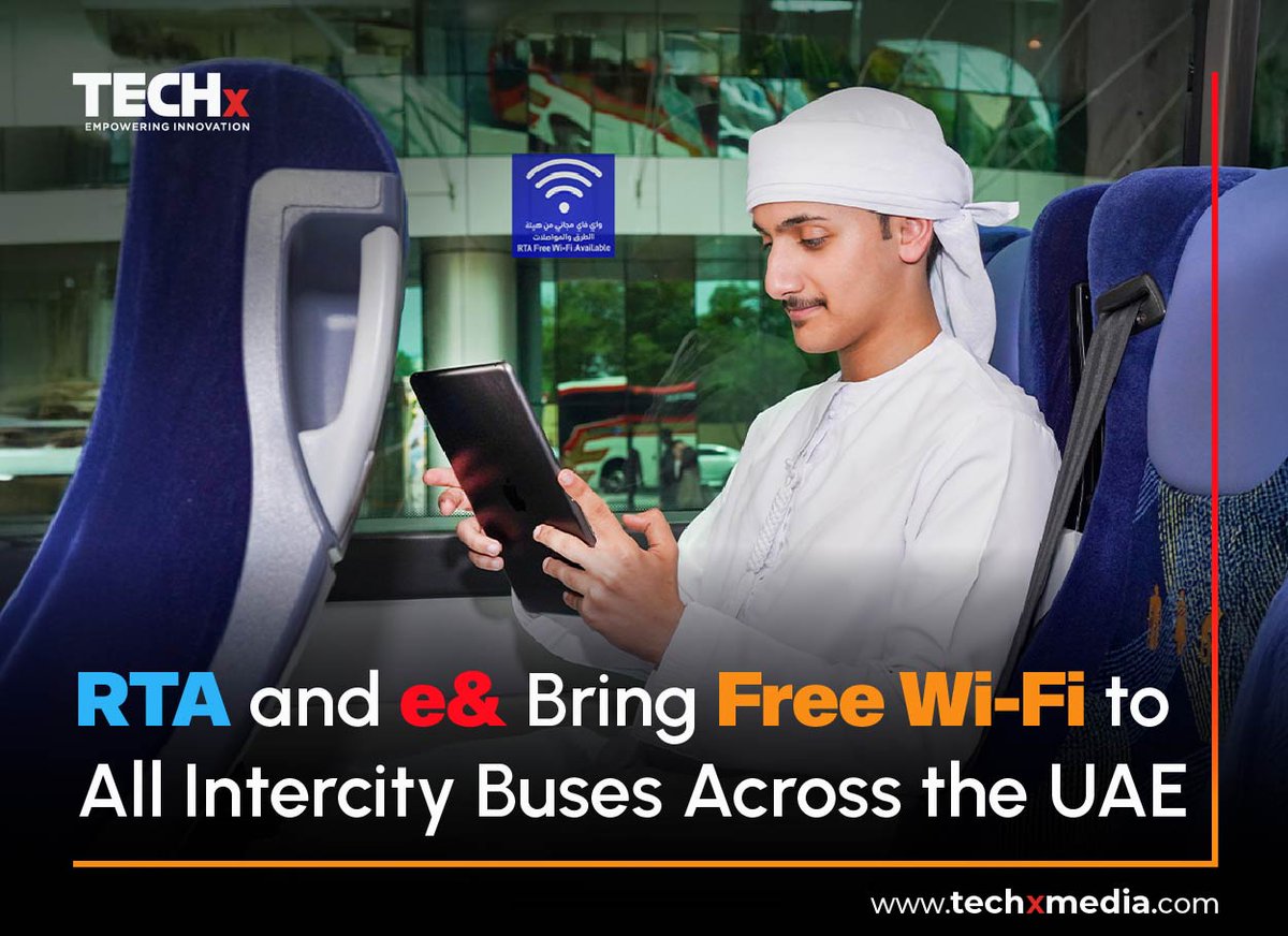 TECHxMediaUAE's tweet image. 🟦 @rta_dubai Dubai & @eAndUAE roll out FREE Wi-Fi across all 259 intercity buses!
Now stay connected on your journey between Dubai, Sharjah, Abu Dhabi, Ajman & Fujairah. A major leap in digital mobility, aligning with #Dubai’s smart city vision.
📶 #FreeWiFi | 🚍…