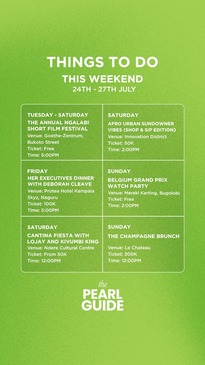 thePearlGuideUg's tweet image. Final weekend of July.🔥
This is your chance to end it right.🥂
#weekendplans #events #thingstodo #kampala