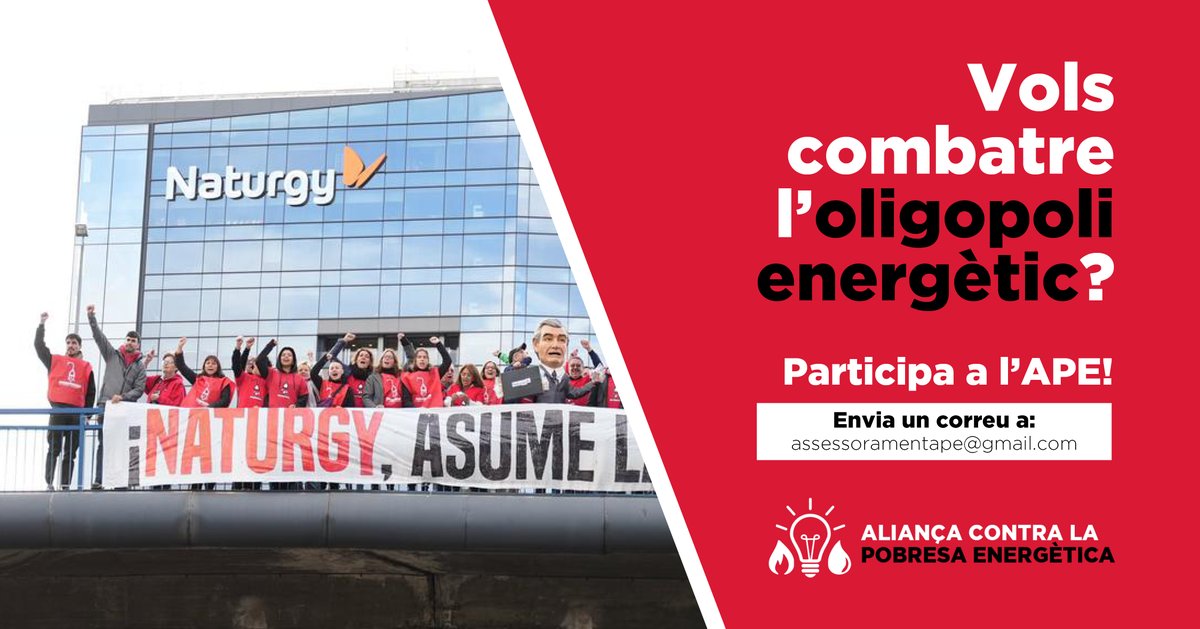 APE_Cat's tweet image. 🔴 Vols combatre l'oligopoli energètic❓
📢 Necessitem totes les mans possibles per continuar sumant victòries i garantir que tothom tingui garantit l'accés a l'aigua i a l'energia.
✉️ Si tens ganes de participar, escriu-nos un correu a: assessoramentape@gmail.com