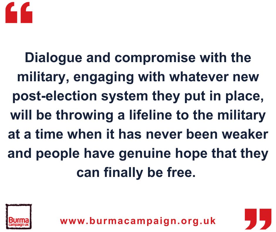 zoyaphan's tweet image. The Burmese Military’s ‘Elections’: New Date, New Danger, Same Sham. - Briefing paper by Burma Campaign UK.
Read Burma Campaign UK media release here- burmacampaign.org.uk/another-sham-e…
The briefing paper is available here- burmacampaign.org.uk/media/The-Burm…