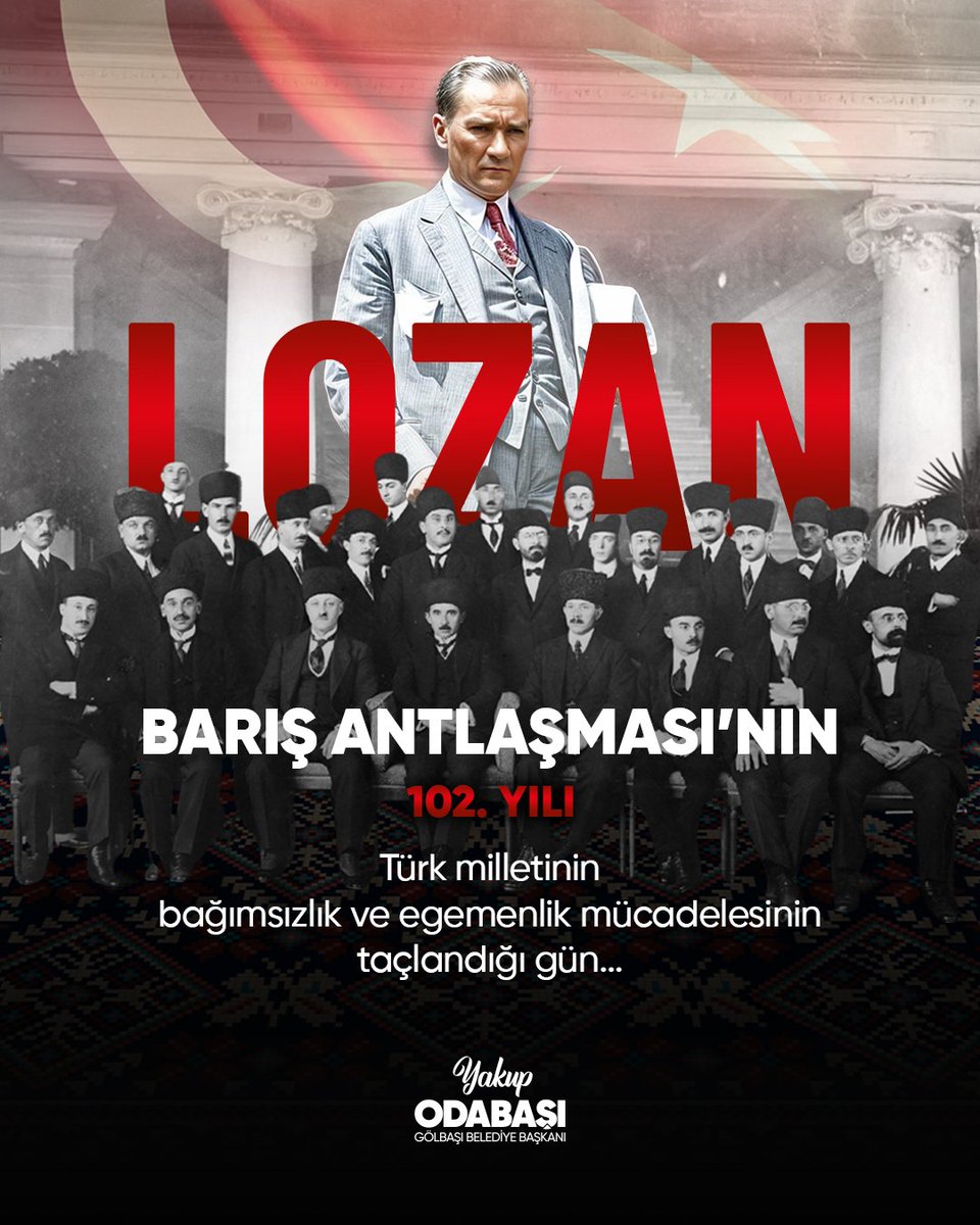 Türk Milletinin bağımsızlık ve egemenlik mücadelesinin taçlandığı gün...

Lozan Barış Antlaşması'nın 102. yılında, başta Gazi Mustafa Kemal Atatürk ve İsmet İnönü olmak üzere tüm kahramanlarımızı saygı, rahmet ve minnetle anıyorum.