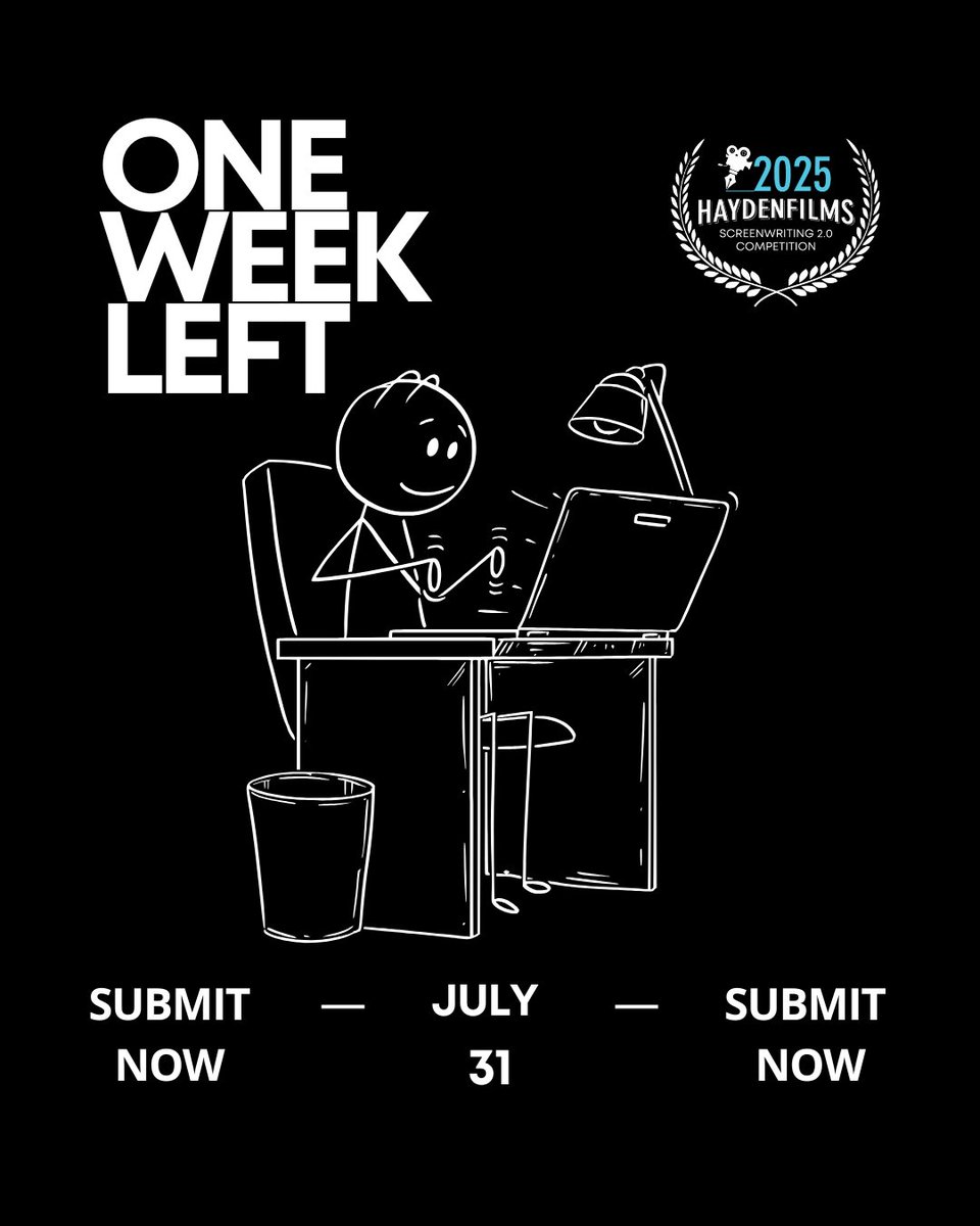 Haydenfilms's tweet image. Screenwriters, filmmakers, and storytellers: you have ONE MORE WEEK for the Haydenfilms 2.0 Screenwriting Competition&apos;s Extended Late Deadline on July 31st!

 filmfreeway.com/Haydenfilms

#Haydenfilms #ScreenwritingCompetition #Screenwriters #Storytellers #Screenwriting #Screenwriter