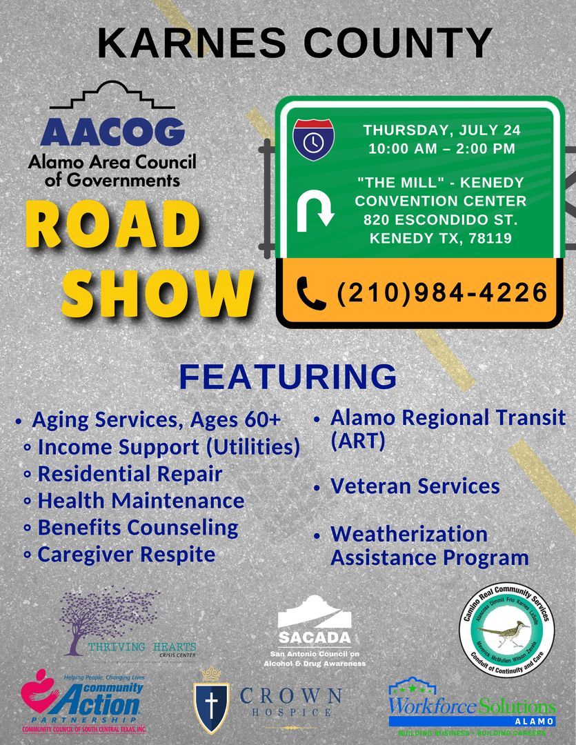 Today is the day! Come to “The Mill” – Kenedy Convention Center  from 10:00 a.m. to 2:00 p.m. to learn about the valuable resources from AACOG and local community partners. We look forward to seeing you here!