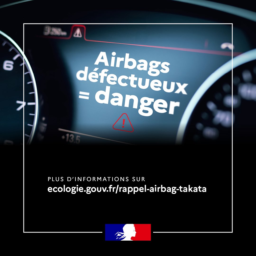 Prefet34's tweet image. #SecuritéRoutière | 🚙 De nombreux véhicules équipés d’airbags de la marque Takata peuvent occasionner des blessures graves voire mortelles au conducteur et au passager avant.
1️⃣Vérifiez si votre véhicule est concerné.
2️⃣Prenez rendez-vous chez un réparateur/garagiste de la…
