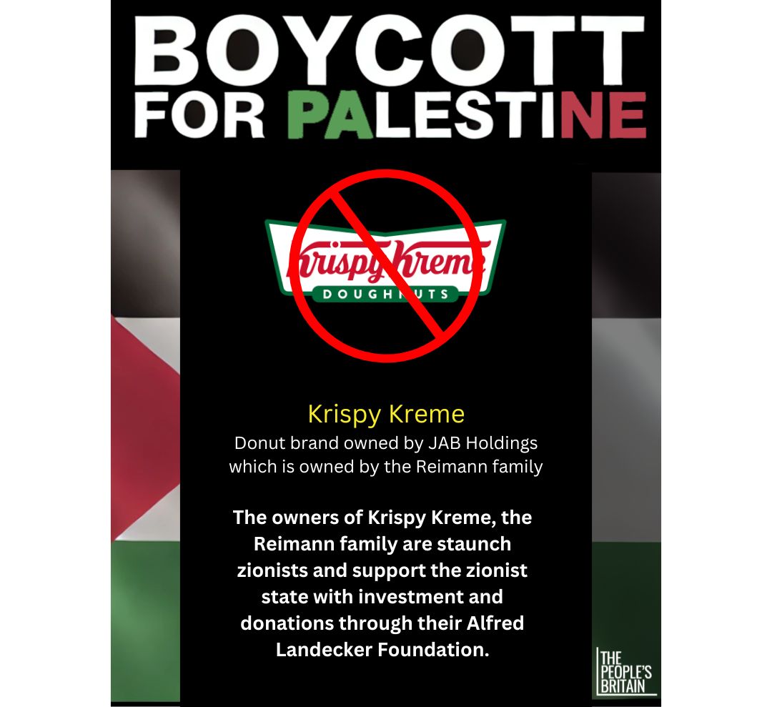 BOYCOTT
The owners of Krispy Kreme, the Reimann family are staunch zionists and support the zionist state with investment and donations through their Alfred Landecker Foundation.

Let's do our part!