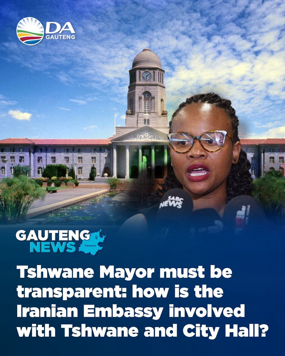 DAGauteng's tweet image. 🚨🧨The DA is relentless in its pursuit of transparency! It is totally unacceptable the City of Tshwane seem to have engaged irregularly with the Iranian embassy.
The DA demands leadership with clean hands and capable minds.
Read more here:
dagauteng.org.za/2025/07/da-to-…