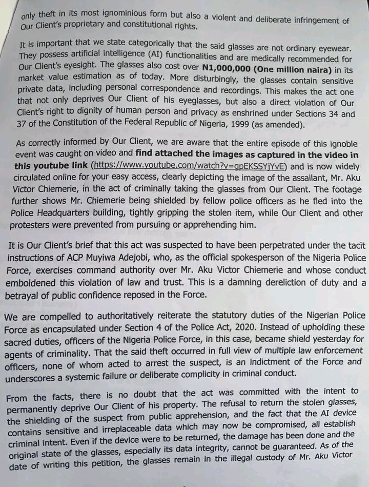 Great_Bobb's tweet image. 'We have therefre submitted a fresh petition today tothe DPO Asokoro Police Division & asthe glasses remain unrecovered, inthe face of Police troubling silence, our demand fr ultimate reckoning stands until the culprit is brought to book.
Tope Temokun Esq.
Counsel to @YeleSowore