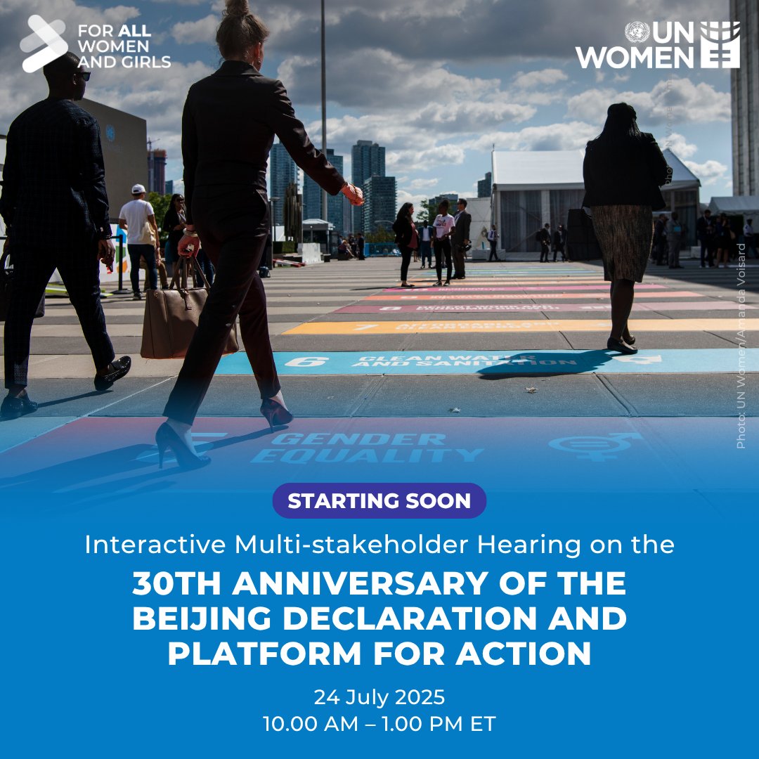UN_Women's tweet image. ⏰ We’re going live in 1 hour!

#HLPF provides a global platform to double down on our actions to ensure that no woman or girl is left behind. 

Tune in online and be part of the change #ForAllWomenAndGirls. 

📺 Watch live: unwo.men/loRe50WtrhW

#HLPF #Beijing30