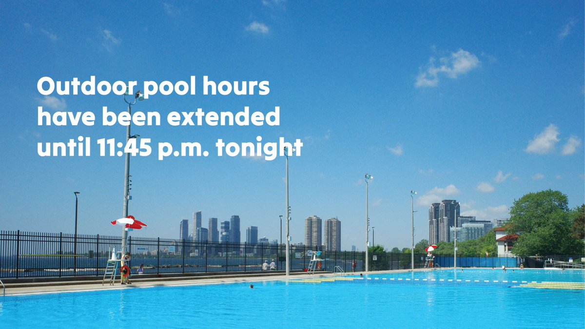 TorontoPFR's tweet image. Outdoor pool hours have been extended until 11:45 p.m. tonight (Thursday, July 24, 2025).
📍 Alex Duff
📍 Fairbank
📍 Halbert Park (until 9 p.m.)
📍 McGregor Park
📍 Monarch Park
📍 North Toronto
📍 Smithfield
📍 Sunnyside
toronto.ca/Swim