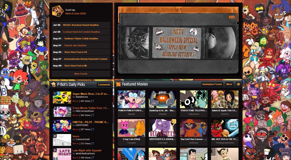 KolumboNG's tweet image. there's a VERY WACKY banner on @Newgrounds RIGHT NOW WOAH!!
right now!!! huge thanks to the staff for running it, and Mantis for the design. come join us for YET ANOTHER NGTV collab - this time a spooky Halloween one OooOOOoooOOoOOOOooo
more info here: newgrounds.com/bbs/topic/1547…