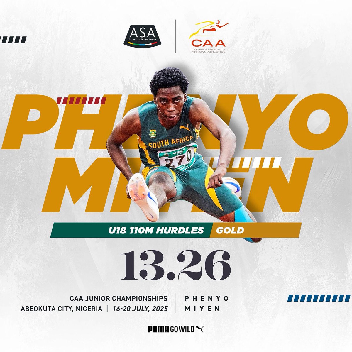 AthleticsSA_'s tweet image. Just another day in the office for Phenyo 🫡
13:26 to break the tape 🤌
#CAAAfricanChamps
