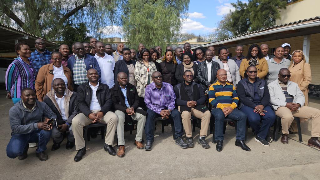 Leaving noone and no place behind . . .  GMB CEO Dr. Edson Badarai, Consultant Prof Brighton Mvumi, Executive, Senior Managers, and Supply Chain Managers pose for group photo at Bulawayo Belmont Depot where the CEO was interacting with staff.