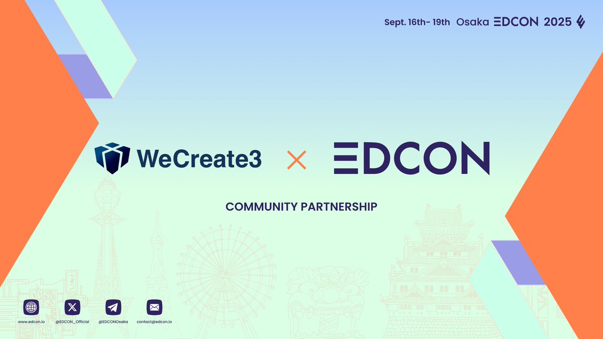 EDCON_Official's tweet image. We are thrilled to announce our partnership with
@We_Create_3 as Community Partner.
Event Details:
Date 📅: September 16-19, 2025
Venue 📍: Congres Square Grand Green Osaka 🇯🇵
Join Us at EDCON 2025!
Apply to speak, sponsor, or collaborate—EDCON offers…