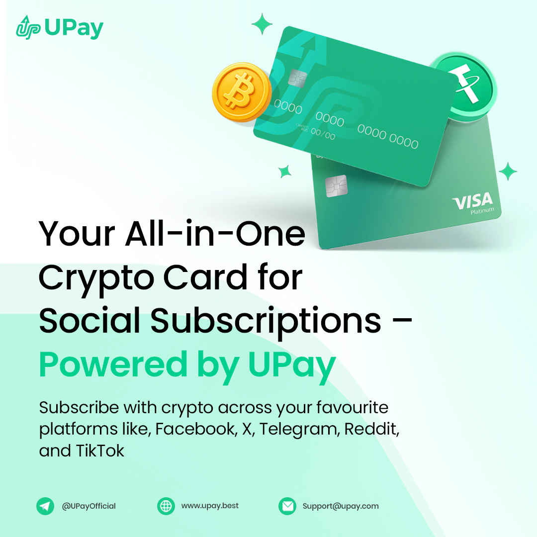 Tired of failed payments on social platforms? Get the UPay Crypto Card –  your all-in-one solution for subscribing to X, Telegram, Facebook, TikTok,  and Reddit using crypto. ✓ Powered by Visa ✓