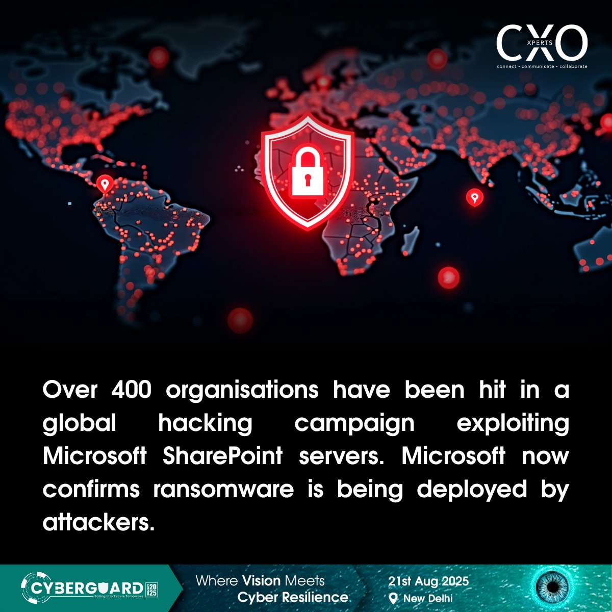 CXOXPERTS's tweet image. Ransomware hits 400+ orgs via Microsoft SharePoint flaw. Campaign shifts from espionage to extortion.

cxoxperts.com/microsoft-link…

#Ransomware #MicrosoftHack