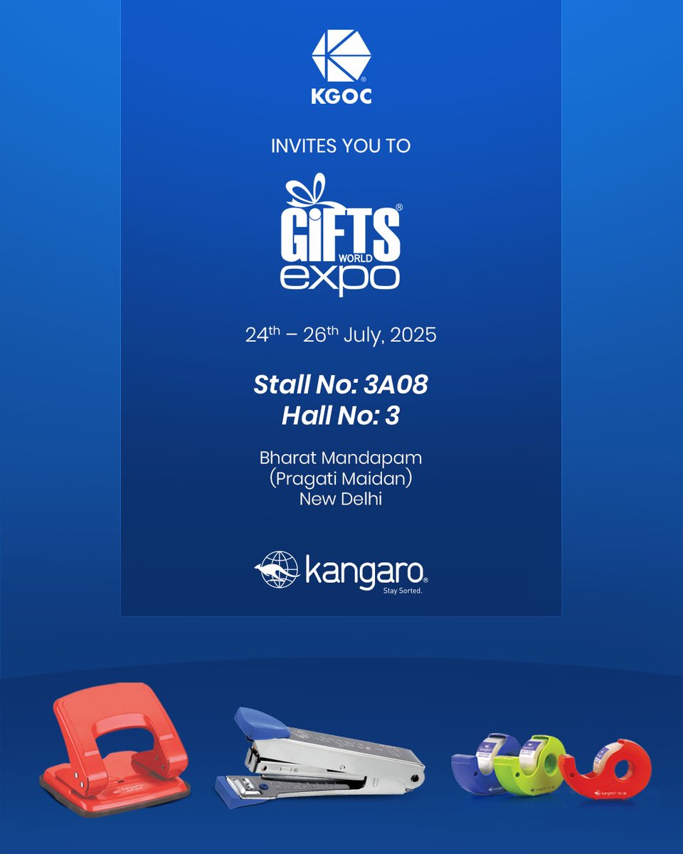 KangaroKGOC's tweet image. 📎 Punch it. Staple it. Tape it. Gift it.
With Kangaro, utility meets style — the perfect gift for every desk.

See it live at Gifts World Expo 2025!
📍 Stall 3A08 | Hall 3 | Bharat Mandapam, New Delhi
📅 24th–26th July

#KangaroTools #KGOC #GiftingSolutions #SmartStationery…
