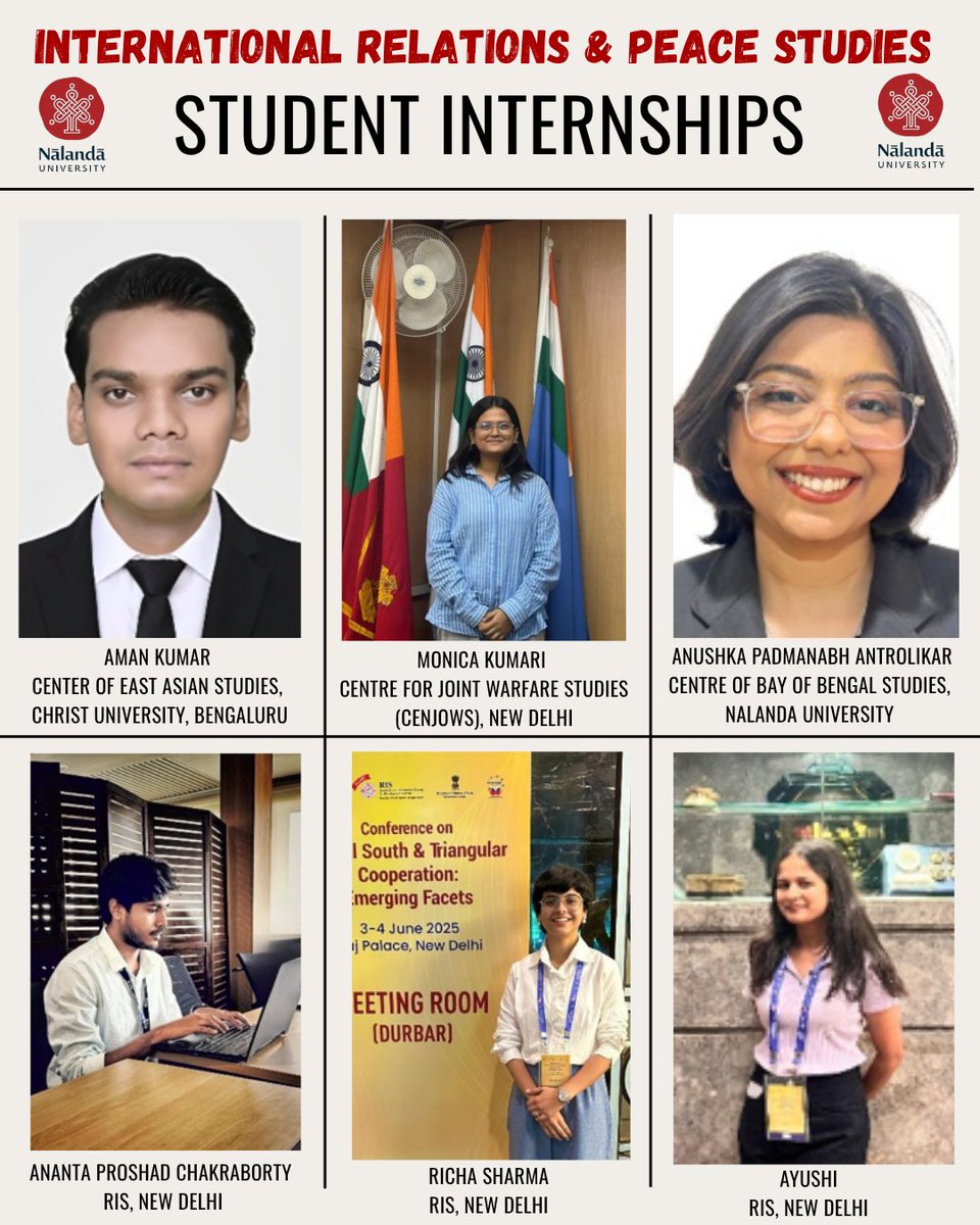 nalanda_univ's tweet image. Global Exposure for SIPS Students!

Our students from the School of International Relations and Peace Studies (SIPS) at Nalanda University have secured prestigious internships for 2025 with renowned global research bodies and international institutions.
These achievements…
